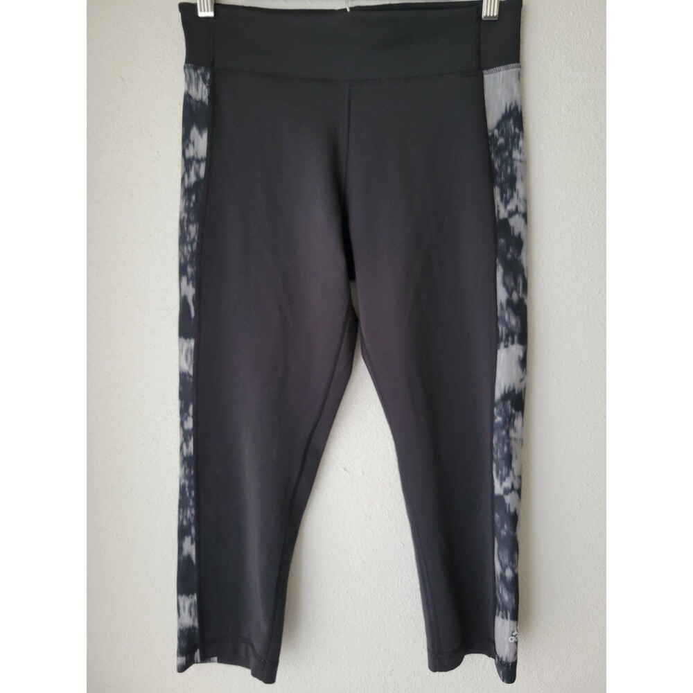 Adidas Climalite Capri Leggings Black Gray Tie Dye Side Panels Women's Medium